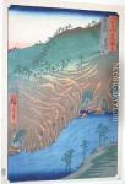 The Road Below The Rakan Temple In Buzen Province Oil Painting - Utagawa or Ando Hiroshige