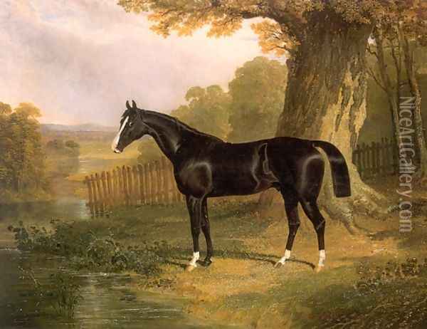 A Dark Hunter in a River Landscape 1832 Oil Painting - John Frederick Herring Snr