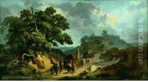 Paysage Avec Un Convoi Militaire Oil Painting - Johannes Tavenraat