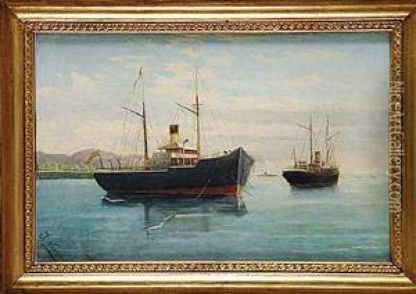 Barcos Espanoles Oil Painting - J. Navarro