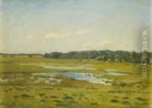 Weite Landschaft Mit Kuhen Oil Painting - Hans Richard Von Volkmann