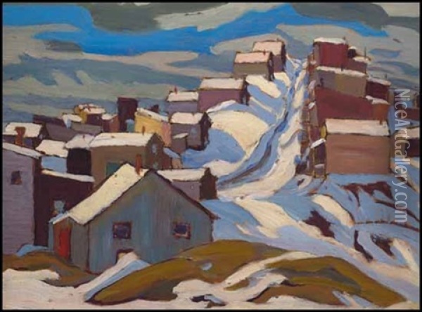 Village In Snow Oil Painting - Sir Frederick Grant Banting