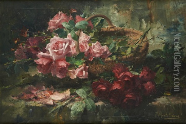 Panier De Roses Oil Painting - Frans Mortelmans