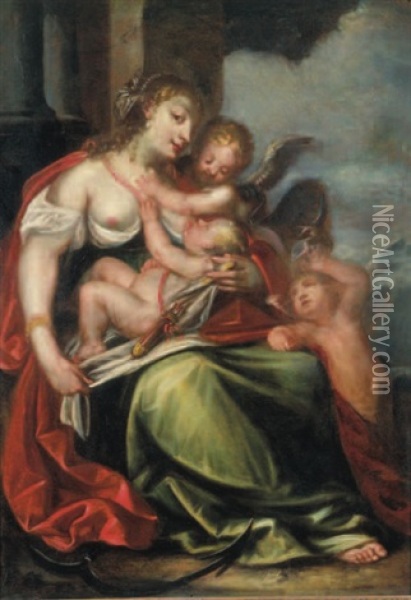 Venere E Cupido Oil Painting - Pietro (Libertino) Liberi