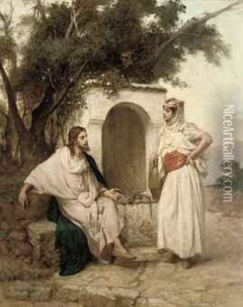 Christ And The Woman Of Samaria Oil Painting - Jean Raymond Hippolyte Lazerges