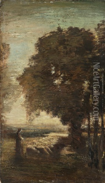 Paesaggio Con Gregge Oil Painting - Antonio Fontanesi