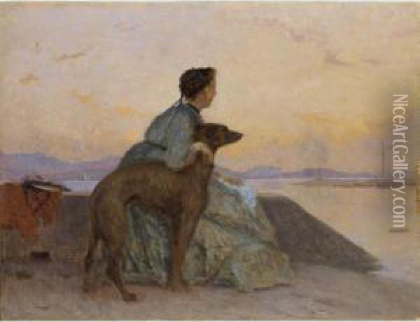 Madame Bocion Et Son Chien Domestique 
Madame Bocion And Her Pet Dog Oil Painting - Francois Bocion