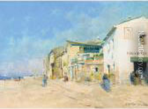 Pueblo Costero (a Coastal Village) Oil Painting - Eliseu Meifren i Roig