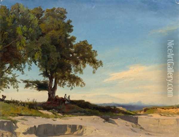 Landscape Study (probably Italy) Oil Painting - Johann Gottfried Steffan
