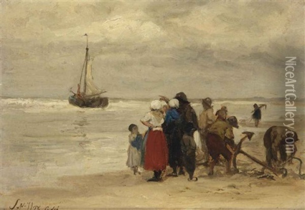 Preparing The Anchor For Arrival Oil Painting - Philip Lodewijk Jacob Frederik Sadee