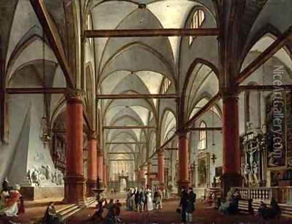 Leopoldo Cicognara (1767-1834) Commenting on the Monument of Canova (1827) in the the Church of Santa Maria Gloriosa dei Frari, Venice Oil Painting - Giuseppe Borsato