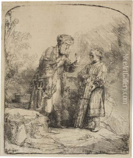 Abraham And Isaac. Oil Painting - Rembrandt Van Rijn