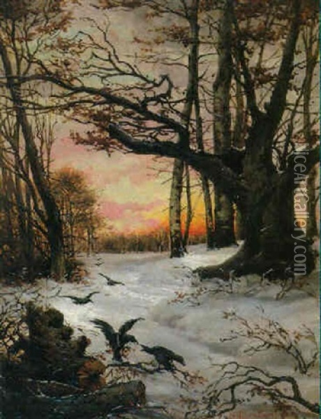 Krahen Im Winterlichen Abendlicht Oil Painting - Fanny Assenbaum