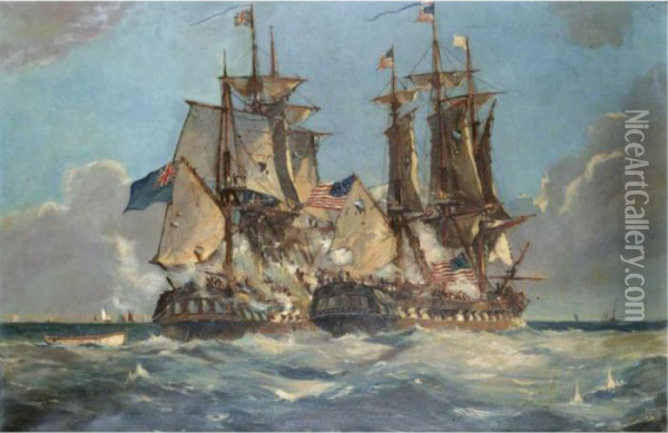 The Action Between H.m.s. Shannon And The U.s.s. Chesapeake, 1st June 1813 Oil Painting - Louise Meyer