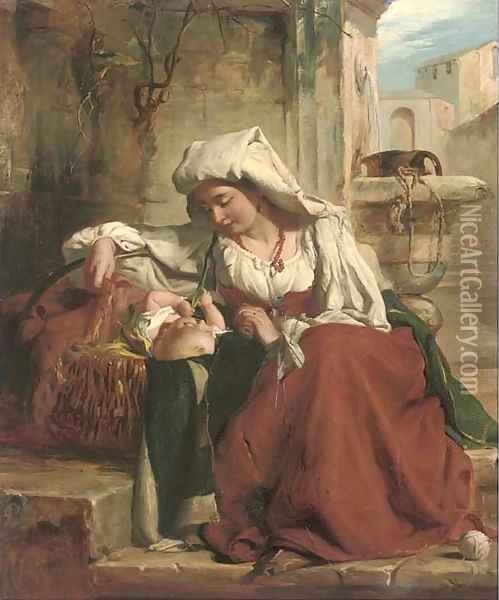A rest at the well Oil Painting - Robert Gavin