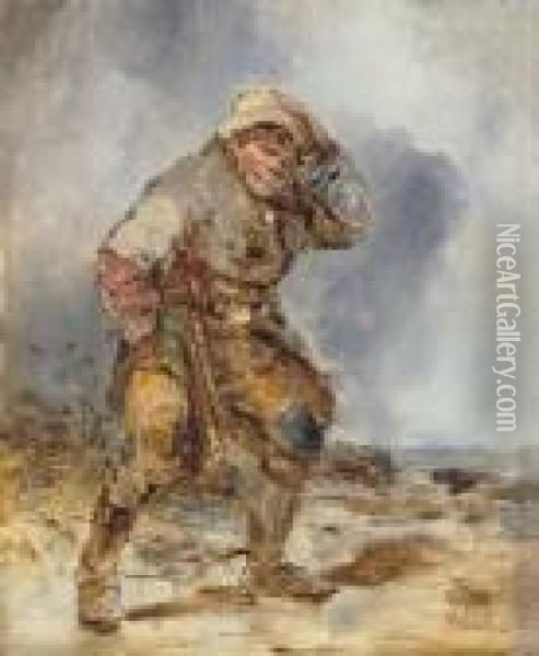 An Uileann Piper In A Storm Oil Painting - Erskine Nicol