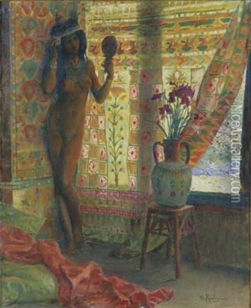 The Mirror (an Egyptian Beauty) Oil Painting - Georges Antoine Rochegrosse