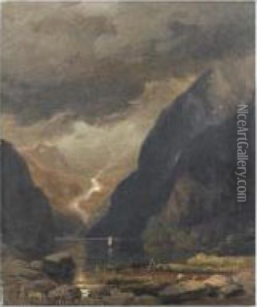 Le Rigi-rothstock Pres Du Lac Des Quatre Cantons (suisse) Oil Painting - Andreas Achenbach