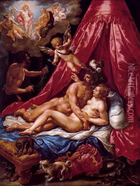 Mars And Venus Surprised By Apollo Oil Painting - Hendrick De Clerck