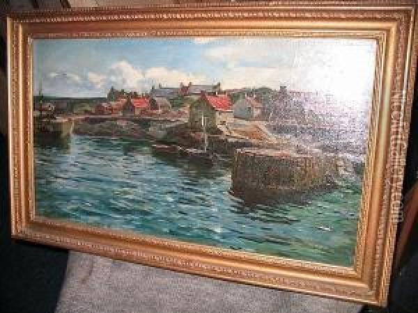 A Fishing Harbour Oil Painting - Colin Hunter