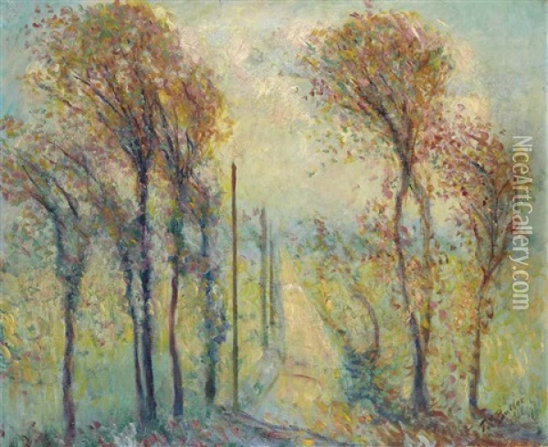 Route Bordee D'arbres En Automne Oil Painting - Theodore Earl Butler