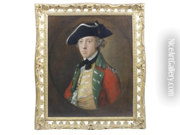 Portrait Of An Officer, Traditionally Identified As The Future General James Wolfe (1727-1759), Half-length, In Military Uniform With A Scarlet Coat With Green Facings And A Yellow Waistcoat With Loops Of Lace, Within A Painted Oval Oil Painting - Thomas Gainsborough