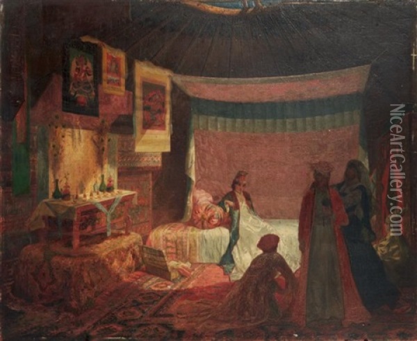 Princesse Kalmouche Dans Sa Kibitka (kibitza) Oil Painting - Jean-Pierre Moynet