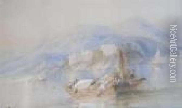 Alpine Lake Scene With Boats Oil Painting - Edward Tucker