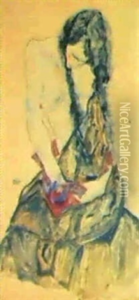 Frau Mit Entblosstem Oberkorper Oil Painting - Egon Schiele