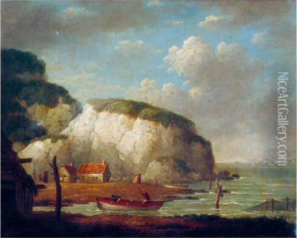 Coastal Landscape With Two Figures In A Rowing Boat Oil Painting - George Morland