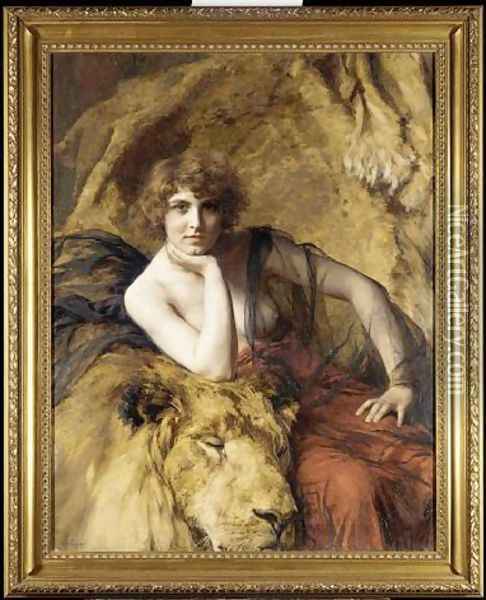 Woman with a lion Oil Painting - Emile Friant