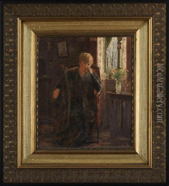 Woman Seated By A Sunlit Window Oil Painting - Peder Knudsen