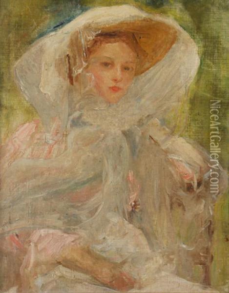 A Portrait Of A Young Woman Oil Painting - Albert De Belleroche