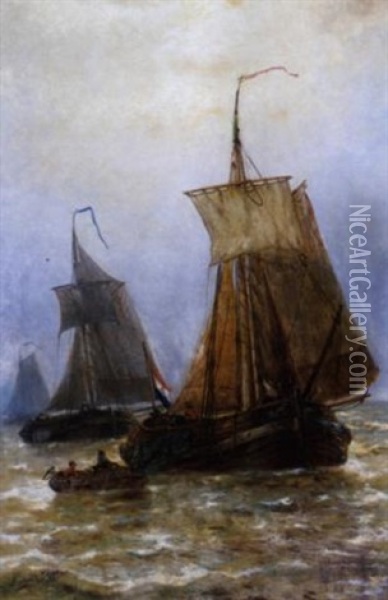 Marine Met Vissersboten Oil Painting - Auguste Henri Musin