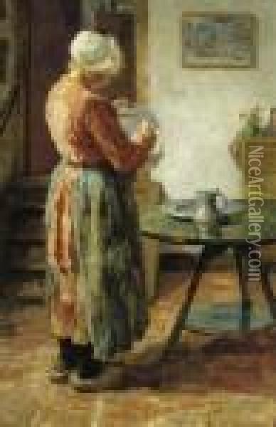 Houseproud: Caring For The Crockery Oil Painting - Evert Pieters