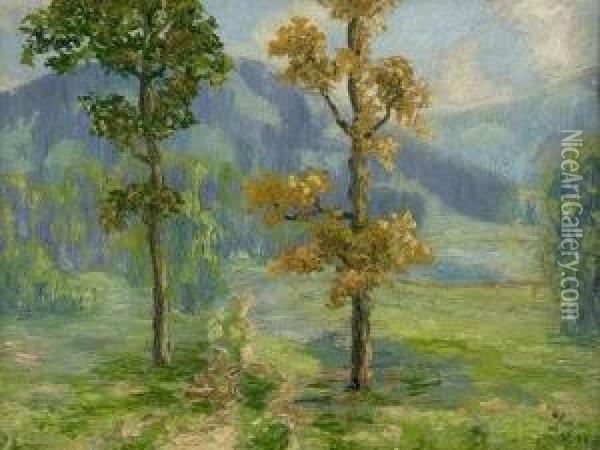 Landschaft Mit Zwei Baumen Oil Painting - Otto Lange
