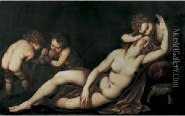 Venus And Cupids Oil Painting - Giulio Cesare Procaccini