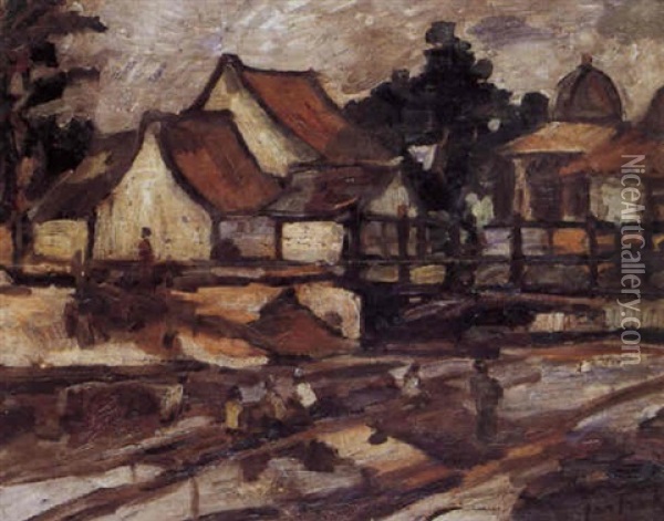 View Of Houses Along The Canal, Batavia Oil Painting - Jan Frank Niemantsverdriet