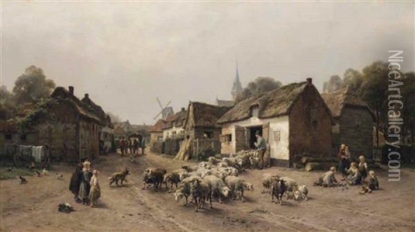Village De Castel Oil Painting - Andre Plumot