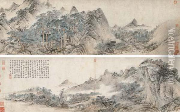 Landscape After Wang Meng Oil Painting - Zhengming Wen