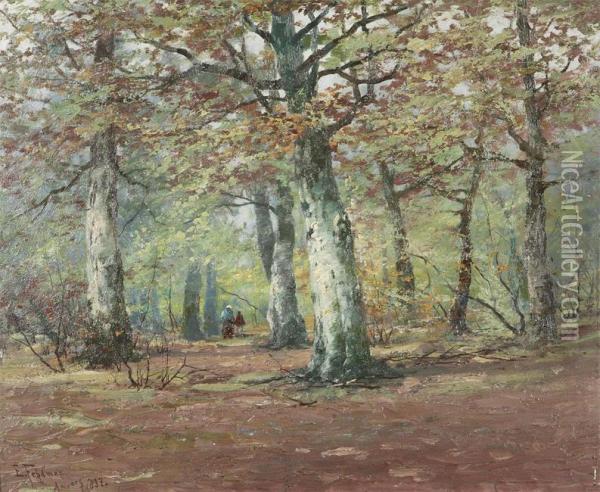 Figures In The Woods Oil Painting - Eugene Fehdmer