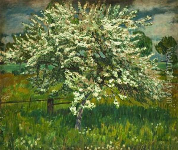 An Apple Tree In Blossom Oil Painting - Antonin Hudecek