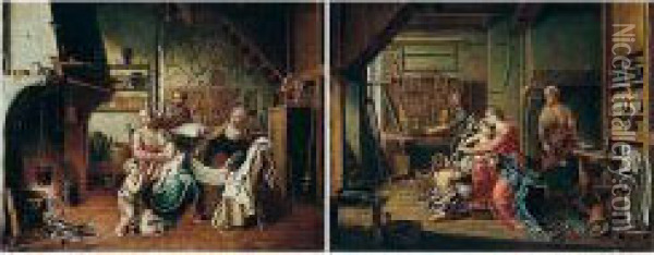 Interiors With The Holy Family, Saint Anne, And Saint John The Baptist Oil Painting - Peter Jacob Horemans