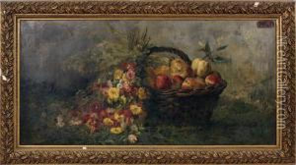 Panier De Fleurs Et Fruits Oil Painting - Henriette Ponsin