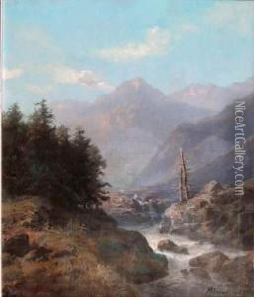 Paysage De Montagne Au Torrent Oil Painting - Henry Mosny