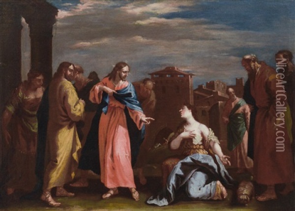 Cristo E La Cananea Oil Painting - Sebastiano Ricci