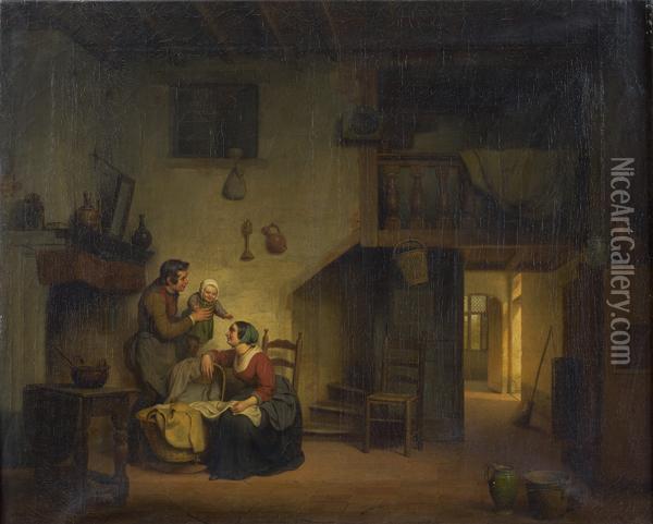 L'heureuse Famille Dans Un Interieur Oil Painting - Basile De Loose