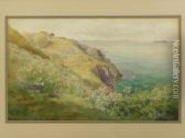A Cornish Coastline Oil Painting - Charles Leslie
