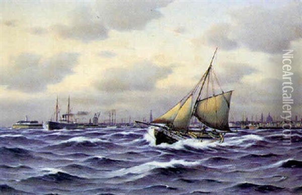 Stormfuld Morgen Nord For Kobenhavn Oil Painting - Johan Jens Neumann