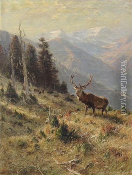 Hirsch Im Spatherbst Oil Painting - Arthur (Julius) Thiele